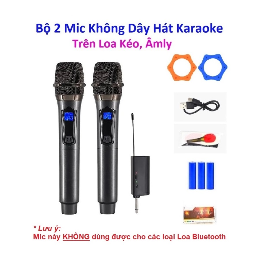 Bộ 2 Micro Không Dây Pin Sạc Xám